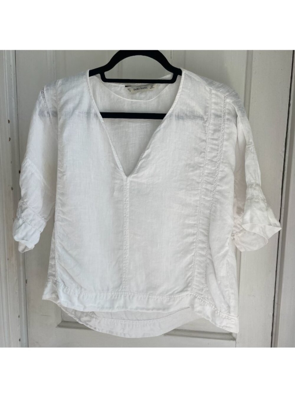 ZARA Basic White Linen Blend Blouse – Size Small – Boho Minimalist